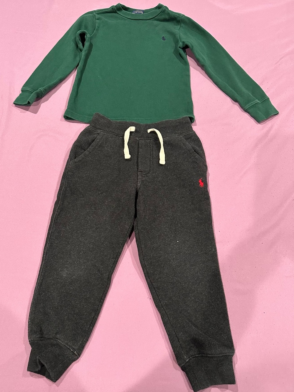 Polo by Ralph Lauren Green Top with Charcoal Gray Joggers Set
